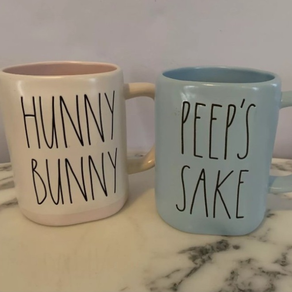 Rae Dunn Set Of 2 Coffee Tea Mugs Cups “Hunny Bunny” & “Peep’s Sake”